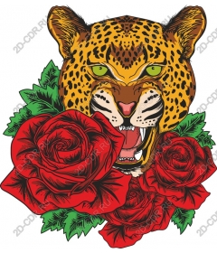  Fierce leopard with roses