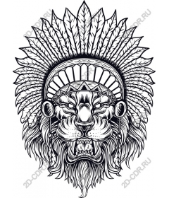  Ferocious lion in an Indian headdress