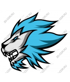Head of a ferocious lion with blue mane