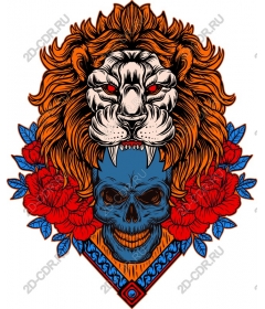  Ferocious lion and skull