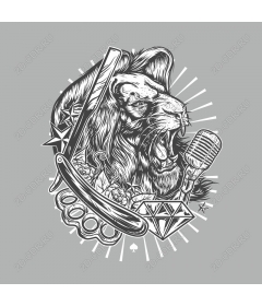  Ferocious lion roaring with urban elements