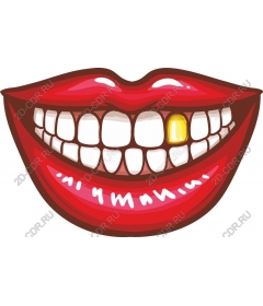  Bright red lips with gold tooth