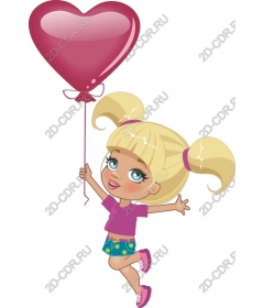 Merry girl with balloon in the shape of a heart