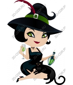  Elegant witch with a black cat