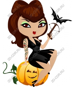 Tattooed witch on a pumpkin