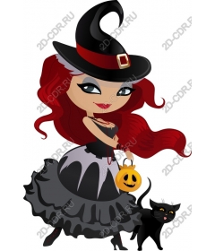  Charming witch and cat for Halloween