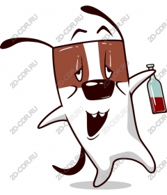 Funny cartoon dog with a bottle