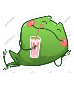 Merry green frog with a drink