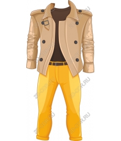 Trendy beige trench coat with yellow pants