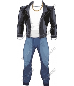 Avant-garde fashion: black leather jacket and jeans