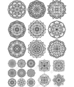 Набор мандал - замысловатый черно-белый