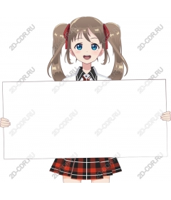 Cheerful girl holding blank sign