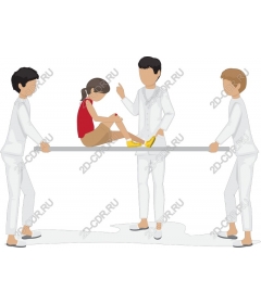 The rescue operation physicians with a child on a stretcher