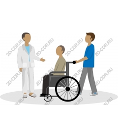  Compassionate nurse and a wheelchair for the patient