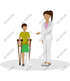  Healing hands - a Boy on crutches and a medical worker