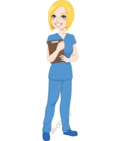 Funny nurse in a blue robe