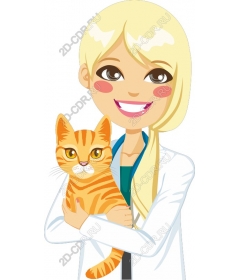 Funny vet with a striped cat