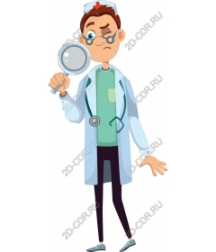  Cartoon doctor with magnifying glass