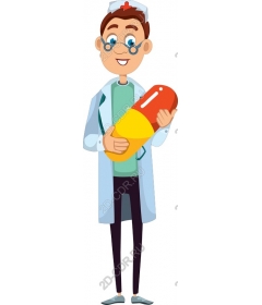 Funny doctor with the capsule