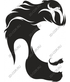  Stylized male face with flowing hair and a mustache
