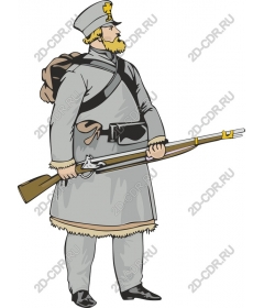 Vintage soldiers in gray uniforms