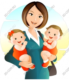  Caring mother with twins
