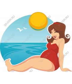  Joyful pregnant woman on the sea shore
