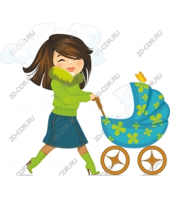  Happy mother pushing a stroller