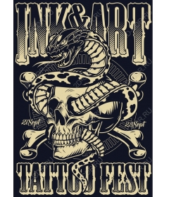  Tattoo with the image of the fierce snake and skull