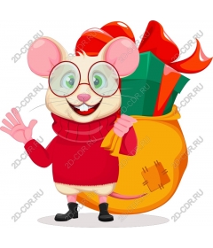 Funny mouse with a gift bag