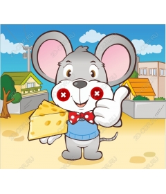 Funny cartoon mouse holding cheese