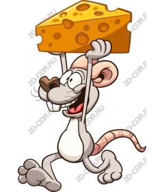 Funny cartoon mouse with cheese