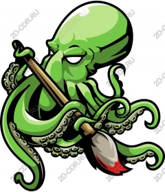 Whimsical art green octopus