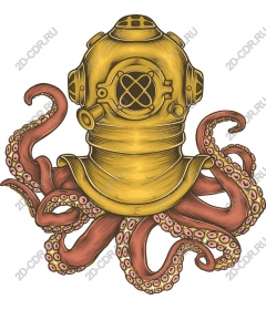 Vintage diving helmet with octopus
