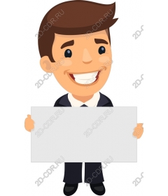 Cheerful businessman with blank sign