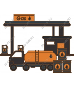 Petrol station with a truck and barrels