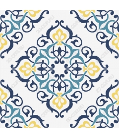 Exquisite floral pattern in turquoise, yellow and dark blue colors