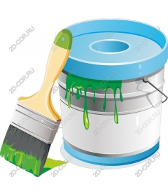  Bright bucket of paint and brush