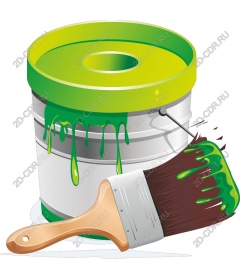 Bright bucket of paint and brush
