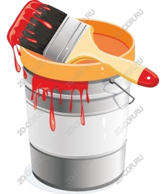  Bright bucket of paint and brush