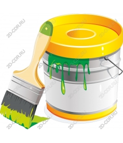  Bright bucket of paint and brush