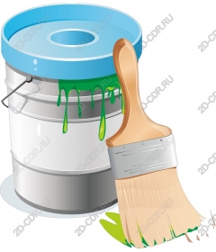  Bright bucket of paint and brush