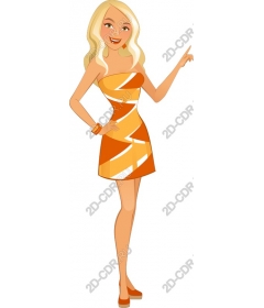  Cheerful blonde woman in orange dress