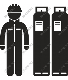  Industrial safety: Worker with gas cylinders