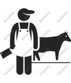  Stylized farmer with an ax and a cow