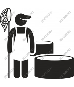  Fisherman with net and barrels
