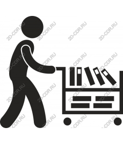  The man pushing the cart with books