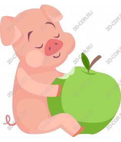 Funny pig with green Apple