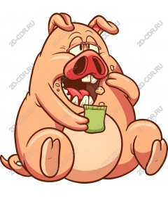 Funny cartoon about snacking pig
