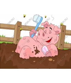Funny pig in a mud bath